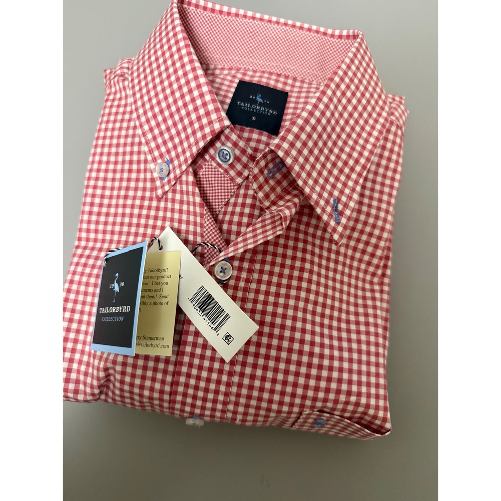 Tailorbyrd Collection Mens Gingham Button Down Shirt Red White Small M15500LS